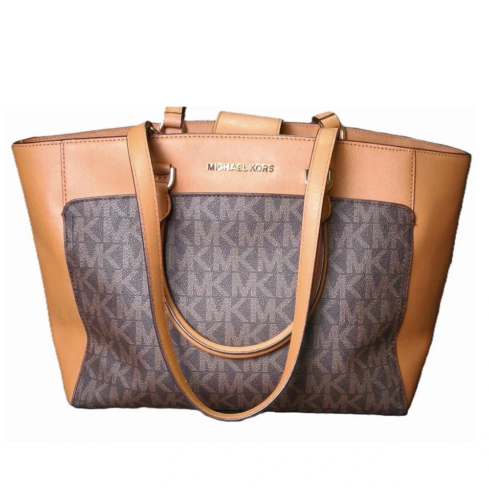 Michael Kors handle/shoulder tote two Tone Pebbled‎ Leather EUC one pen mark int
